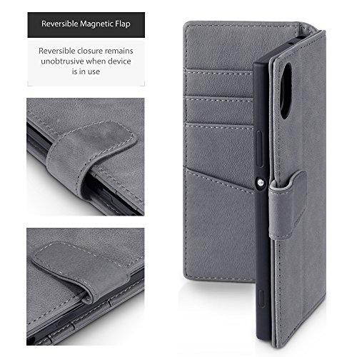Sony Xperia XA1 Funda Cartera de aut ntico cuero tapa delantera con billetera para tarjetas adaptable en posicion horizontal - Grey reviews Sony Xperia XA1 Funda Cartera de aut ntico cuero tapa delantera con billetera para tarjetas adaptable en posicion horizontal - Grey