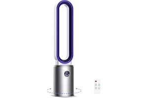 REBONGKI Turmventilator, Rotorlos Ventilator mit Luftreiniger, Turmventilator sehr Leise, 24 Stufen Tower-Ventilator, Oszillierend LED-Anzeige, 12H Timer, Turmventilator mit Fernbedienung für Zuhause (Grau)