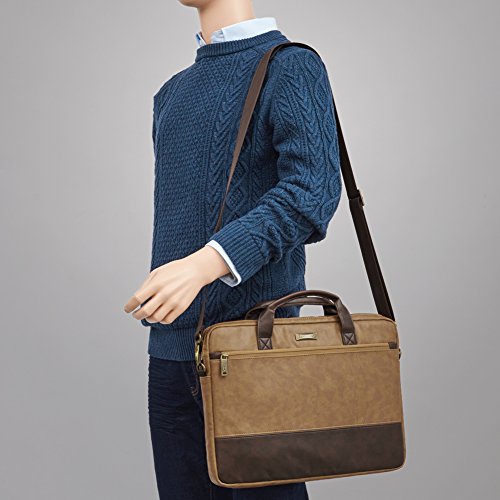 Laptoptasche 15.6 | Evecase Premium Doppelfarbige Umhängetasche mit Gepolstert Laptopfach, Fronttasche, Zubehörfach für Laptop in 15,6 Zoll – Fuchs Braun - 7