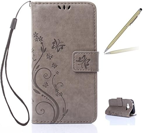 Trumpshop Smartphone Protective Case for Samsung Galaxy J1 Mini Prime + Gray + Ultra Silm Premium PU Leather Flip Wallet Cover Bookstyle Card Slots Stand Feature Shockproof