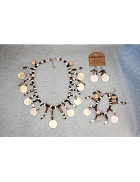 NEUHEIT Ohrschmuck SET 3 tlg. Perlmutt-Stein-Knochen Collier+Armband+ Ohrringe EDEL