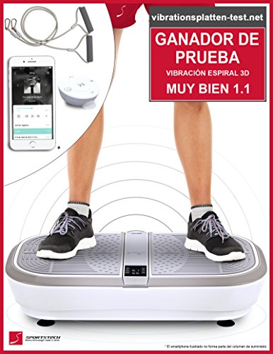 GANADOR PRUEBA Sportstech Plataforma vibratoria profesional VP300 con Technología Vibración Espiral 3D + Bluetooth música, superficie amplia, 2 motores gran alcance + diseño sin igual+ bandas potencia
