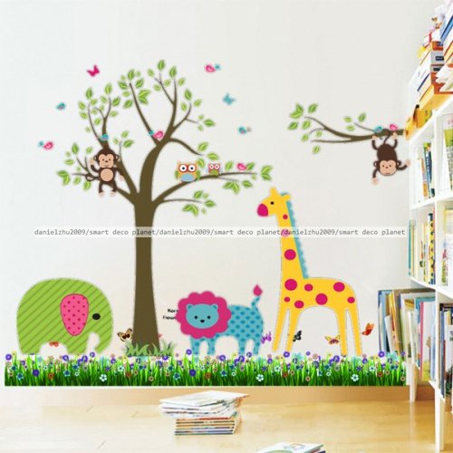 Deco Planet Monkey Tree Height Chart Wall Stickers With Palm Tree Decor Decal Art For Kids Nursery Bedroom, Comes in 2 Packs