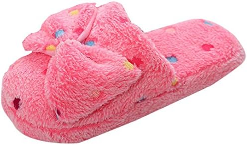 KEERADS Ladies Indoor Home Faux Fur Trim Slip On Warm Slippers Shoes (UK:7-7.5, Red)