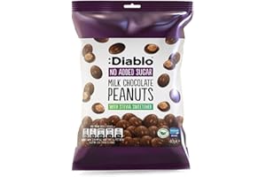:DIABLO Diablo Milk Chocolate Peanuts - No Added Sugar, Sweetened with Stevia - Individually Packed Bags, Chocolate Covered Nuts Hamper Basket Available - Perfect for Gifting - Peanut - 40g, Pack of 1
