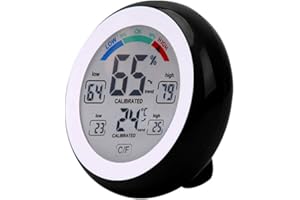 Meichoon,Termometro Igrometro per Interni ed Esterni,Senza Fili,Misuratore di Umidità Elettronico per la Temperatura,Schermo Tattile Rotondo per Uso Domestico,Display LCD Digitale,UD02,Nero