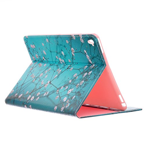 iPad pro 9.7 Hülle,iPad pro Case – Felfy PU Ledertasche Luxe Bookstyle Flip Standfunktion Magnetverschluss Ledertasche Muster Eule Elefant Möwe Schmetterling Bunte Malerei Retro Painted Abdeckung Schutzhülle Ablösbar Handliche Case Tasche Etui für iPad pro 9.7 Zoll (Plum Blume) + 1 x Hellblau Blau Stylus + 1 x Blaue Blumen Dust Plug - 4