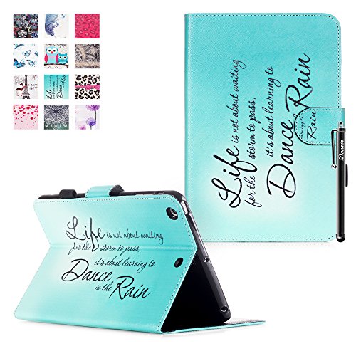iPad Mini 3 Hülle, Deenor Colorful Painting and Stylish Drawing Wallet Case Book Style PU Leder Flip Protective Stand Flip Schutzhülle Hülle für Apple iPad Mini 1/2/3 Generation. (Rain)