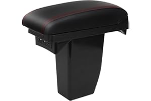 YJYWZH Apoyabrazos para 2008 Caja de almacenamiento de doble capa con 3 puertos USB Adaptación años 2012-2018(Costuras Rojas)