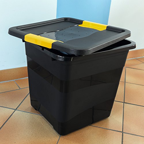 30 Liter Kunststoff Box Aufbewahrungsbox + Deckel schwarz Archivbox Multibox Drehstapelbox - 4