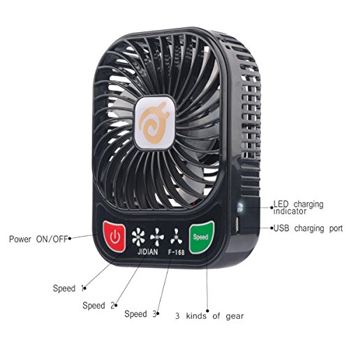 D-FantiX 4-Zoll-Portable Fan 3 Speeds Mini USB-Lüfter mit LED-Licht (Schwarz) - 5