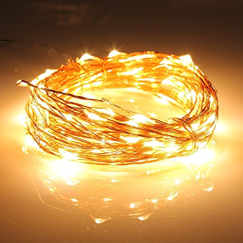 SOLMORE LED Lichterketten Warmweiß Drahtlichterkette Lichterdraht Schnur Licht String Kupferdraht Weihnachtsdeko 100LED 10M wasserdichte Garten Hochzeit Party Weihnachtsbeleuchtung IP65 Batterie - 6