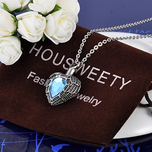 HOUSWEETY-Angel-Wing-Blue-Birthstone-Pet-Memorial-Urn-Necklace-Stainless-Steel-Waterproof-Cremation-Jewellery