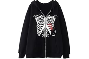 YINGKE Donna Felpa Y2K Harajuku Style Teschio Moda Stampa Retro Coulisse Moda Zip Felpa con Cappuccio con Tasche