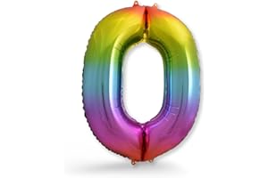 FUNXGO Globo Gigante Número 0 en arcoíris - Decoración para Aniversarios, Celebraciones - Decoracion 0 Cumpleaños años - Globo arcoíris con Número 0 - Inflar con Helio o Aire - Globo 0 arcoíris