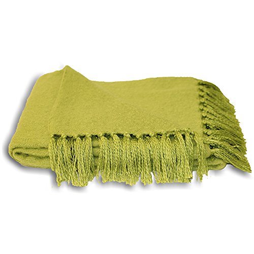 Riva Paoletti Chiltern Blanket Throw - Lime Green - Super Soft Woven Fabric - Fringe Tassel Edges -
