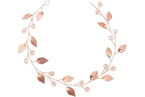 minkissy Chaîne souple - Bandeau de mariée - Bijou de cheveux pour mariage - Vigne de cheveux en strass - Barrette à cheveux dorée en forme de feuille en or rose - Strass - Alliage