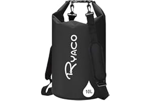 Ryaco Premium Bolsa Estanca 10L Impermeable Seca PVC- Set de Bolsa Waterproof con Bolsillo para Teléfono Móvil para Playa y Deportes al Aire Rafting/Kayak/Senderismo/Esquí/Pesca (Negro)