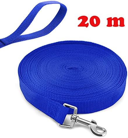 Extra Long Line Training Dog Leash With Handle - Long Lead For Large, Medium and Small Dogs - Great for Training, Play, Camping, or Backyard - 20m-65ft (Blue)
