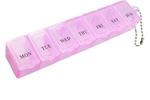 SYOLEE Pill Box Organiser 7 Day One Time a Day Pill Dispenser Storage Case for Medication, Supplements, Vitamins and Cod Liver Oil Pink