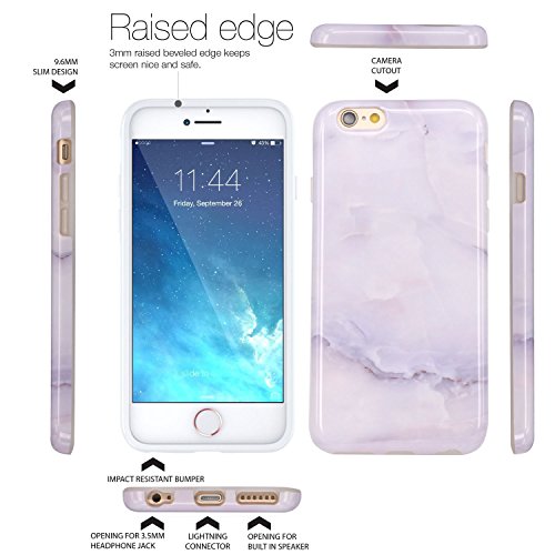 JIAXIUFEN iPhone 6 Funda  Funda de Silicona Suave Case Cover Protecci  n C  scara Soft Gel TPU Carcasa Funda para Apple iPhone 6 6S - Jade Blanco M  rmol Dise  o
