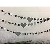Girlande Herzen, Sterne und Kreise, silber-schwarz, 3 Meter