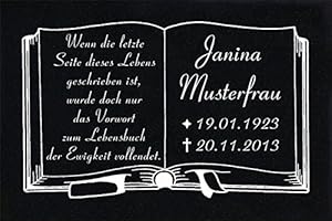 LaserArt24 Granit Grabstein, Grabplatte oder Grabschmuck mit dem Motiv Buch-g01 und Ihrem Text/Daten