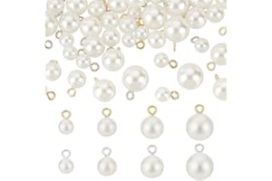 PH PandaHall 80pz Ciondolo di Perle d'Acqua Dolce, 8/10/12/14mm Perline di Perle Finte Rotonde con Anello Dorato/Argentato per Orecchini Pendenti Collana Gioielli Fai Da Te