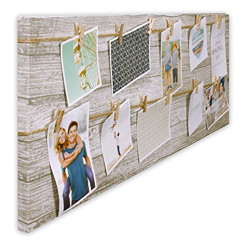 Bilderrahmen Fotorahmen Bilder Bilderhalter Fotoleine aus MDF für 12 Fotos mit Holz-Klammern zum Aufhängen inkl. Aufhängeset