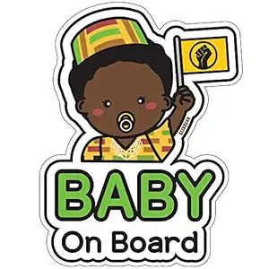 GEEKBEAR Baby on Board Sticker and Decal (Afro-American Boy, 1 Pack) - Baby Bumper Car Sticker - Baby Window Car Sticker - Baby in Car Sticker - Cute Safety Caution Decal Sign for Cars