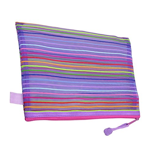 A5 Datei Tasche – TOOGOO(R) Reissverschluss Nylon Mesh Purpur Streifen A5 Dokumente, Stift Datei Tasche Ordner - 2