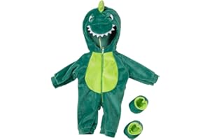 JALCH Green Dinosaur Baby Doll Clothing, Reborn Baby Doll Clothes, Born Baby Doll Clothes Outfits, Doll Clothes Onesie for 13-18 Inch Doll with Hat and Socks, Gift for Boy and Girl (No Doll)