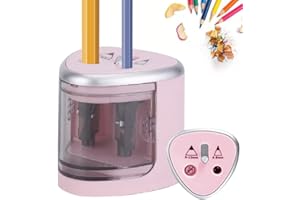 Elektrischer Bleistiftspitzer für Kinder, batteriebetrieben, Netzbetrieb, JIJICZ Doppelloch, robust, automatischer Bleistiftspitzer, kabellos mit großem Behälter für Heimbüro, Lehrer, Künstler, Rosa