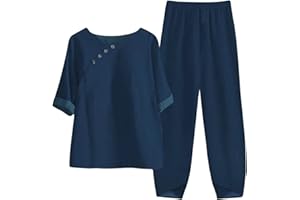 KOBILEE Tuta Elegante Donna Cerimonia Cotone Completa Tuta Estiva Casual Due Pezzi Curvy Completo Taglie Forti Offerta Larghi Tuta Elegante Camicia + Pantaloni Lino Leggera