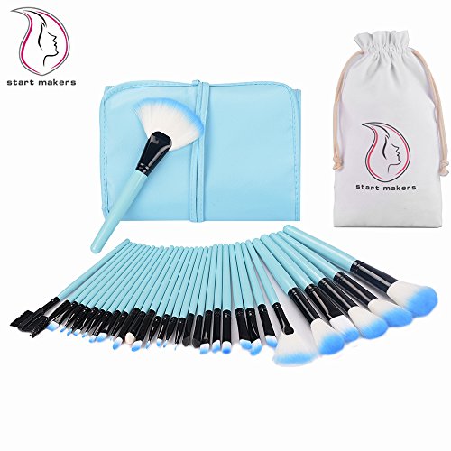 Start Makers Makeup Brush Set - 32 Piece Pro Makeup Brushes - Natural Synthetic Kabuki Make up Brushes - Soft Makeup Brushes Kits - Eye Lip Face Eyebrow Makeup Set with Brushes Pouch