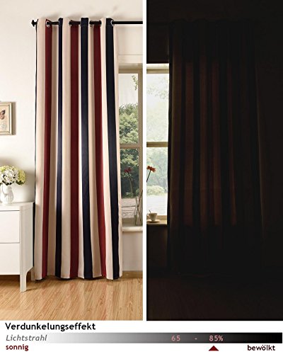 Vorhang Gardine Blickdicht mit Ösen Verdunkelungsvorhang Dekoschal Beige Rot Schwarz Streifen Muster Deko für Wohnzimmer Schlafzimmer 140x245cm 2er - 3