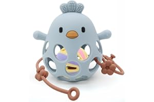 M MARIE MADELEINE EMPORIUM Marie Madeleine Pollito Sonajero y Mordedor bebé, Libre de BPA y tóxicos, Mordedor refrigerante bebe fácil de agarrar, Sonajeros bebe 0-3meses blanditos, Juguetes bebes 6-12 meses (Azul Bolita Correa)