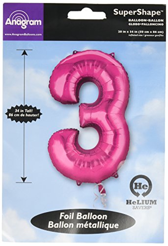 Zahl 3 Pink Foil Balloon 21x35" (53x88cm) im Lieferumfang enthalten
