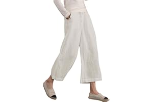 Famulily Women's Summer Comfy Cotton Linen Cropped Trousers Wide Leg Lounge Pants with Pockets