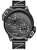 Alienwork Herren-Armbanduhr Quarz schwarz mit Lederarmband XXL Oversized