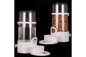 AMOYERIC Automatischer Vogelfutterspender für Papageien, Wasserflasche, Tränke, durchsichtig, Futterspender, Behälter-Set zum Aufhängen im Käfig, für Papageien, Wellensittiche, Nymphensittiche, Kanarienvögel