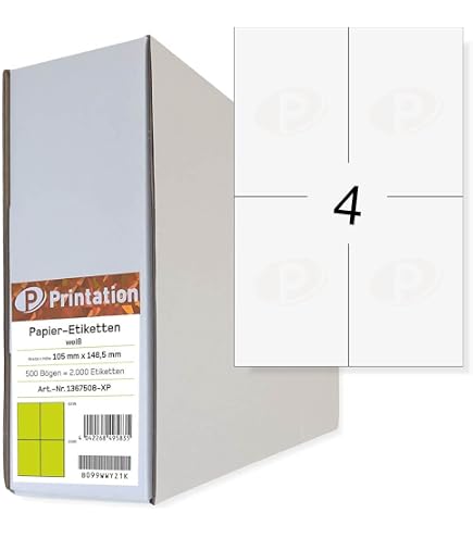 Printation Etichette Adesive 52,5 X 21,2 Mm - 5600 Etichette Bianche Autoadesive, 56 Etichette Per Foglio A4, 100 Fogli A4 / Carta Adesiva Per Stampante - Universali Per Stampanti Laser E Inkjet - 9