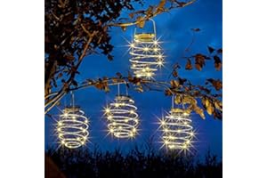 Garden Mile 4X Solar LED Spiral Lights Autumn Lighting for Outdoors Set of 4 Hanging Lanterns for Garden Warm White Autumn Lights Hanging Copper Spiral Lights Autumn Outdoor Decorating