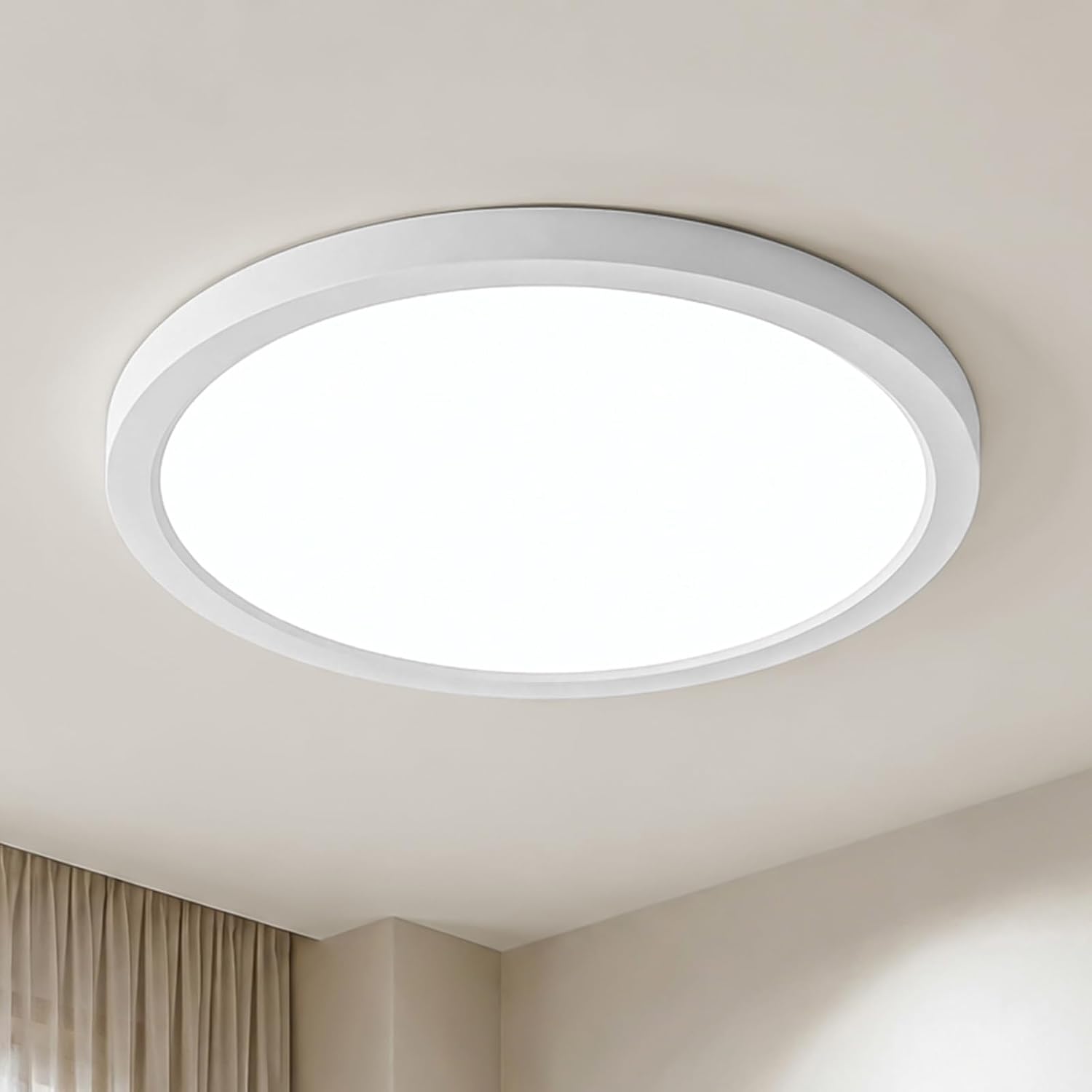 LQWELL Plafonnier LED Ultra Plat Blanc 22cm 18W 6000K | Design moderne minimaliste, IP44, économe. Parfait pour salle de bain, cuisine, salon, chambre, couloir, balcon.
