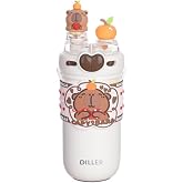 Vagonlife Diller 520ml Sevimli Hayvanlar S&uuml;sl&uuml; Pipetli/Pipetsiz Boyun Askılı Paslanmaz &Ccedil;elik Termos (Capybara)