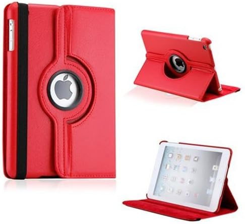 Red New iPad Mini 360 Degree Rotating Smart Leather Wallet Flip Stand Case Cover With Full Sleep Wake Comatibility+ Stlus Pen + Screen Protector + Polising Cloth (Red)