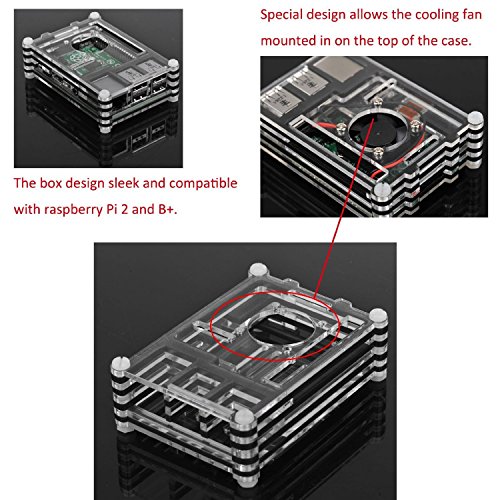5 in 1 Profi-Kit für Raspberry Pi 3B &Raspberry Pi 2B &Raspberry Pi B+, Basic Starter Kit mit schwarz Schwarz 9 Scheiben Kastenbox,Lüfter, Adapter,Mikro-USB-Kabel,Kühlkörper - 4