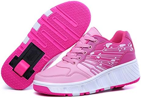 TeraSeven Unisex Heelys Shoes Mesh Child Single Boy and Girl Adult Rolls Kids Adjustable Skates and Rollerblades Inline Skates White-Pink-Red(13 Child UK)