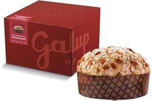 Galup Panettone artisanal traditionnel, Gâteau de Noël au levain naturel, aux fruits frais confits et raisins secs, panettone garni de glaçage aux noisettes, amandes et sucre cristallisé - 750 g