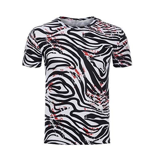 Preisvergleich Produktbild BURFLY Herren Mode Neuer Sommer Gestreiftes Gedruckte Rundhalsausschnitt T-Shirt, Männer kurzärmeliges Persönlichkeit Beiläufige Oberseiten Top